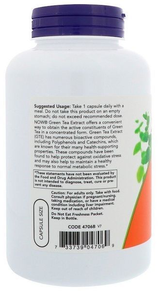 NOW Foods GREEN TEA EXTRACT 400 mg 250 VCAPS Екстракт зеленого чаю 520677 фото