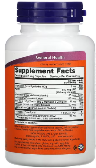 Now Foods Thyroid Energy Поддержка щитовидной железы 90 капсул 523333 фото